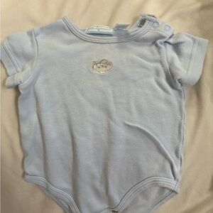Light Blue Baby Onesie with Airplane Embroidery